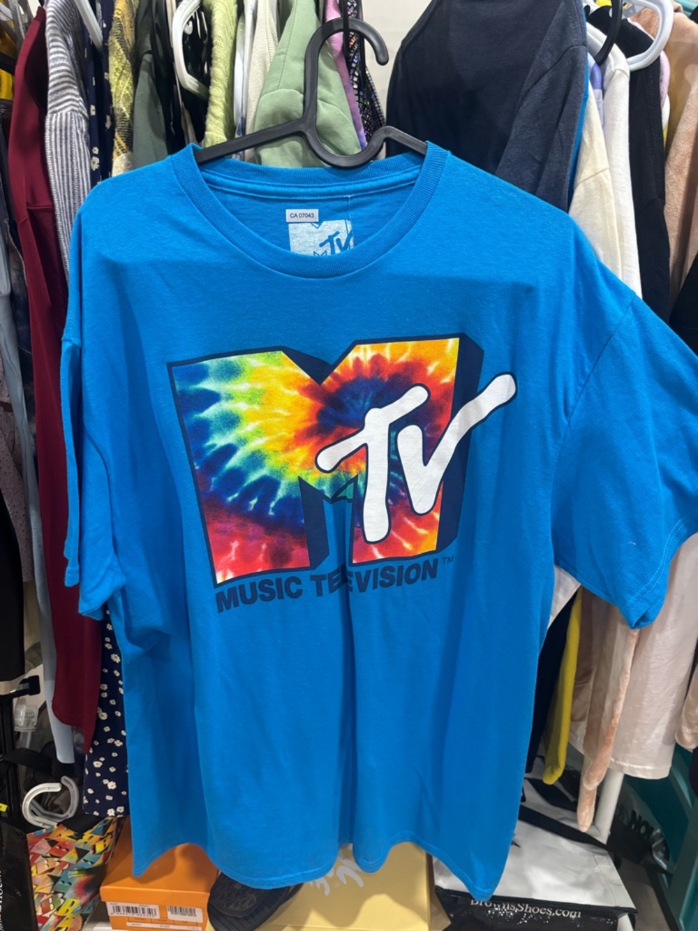 MTV Logo Tee in Vibrant Blue with White Print